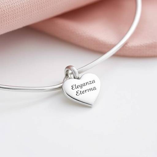 Bracciale in argento sterling con charm a forma di cuore e incisione 'Eleganza Eterna'