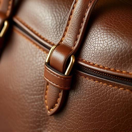 Dettaglio di una borsa in pelle italiana di alta qualit&agrave; con logo Eleganza Eterna.