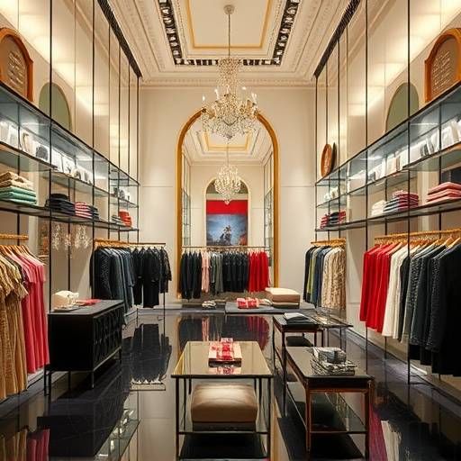 Interno elegante del negozio Eleganza Eterna a Milano, con abiti di alta moda esposti