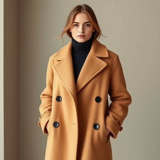 Modella che indossa un cappotto in cashmere cammello della collezione Autunno/Inverno