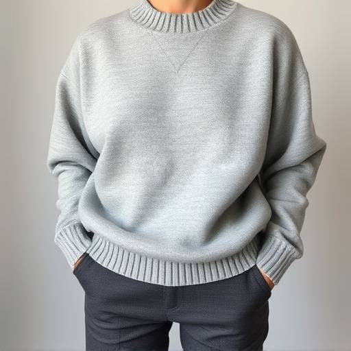 Modello che indossa un maglione in cashmere grigio e pantaloni di lana della collezione Autunno/Inverno