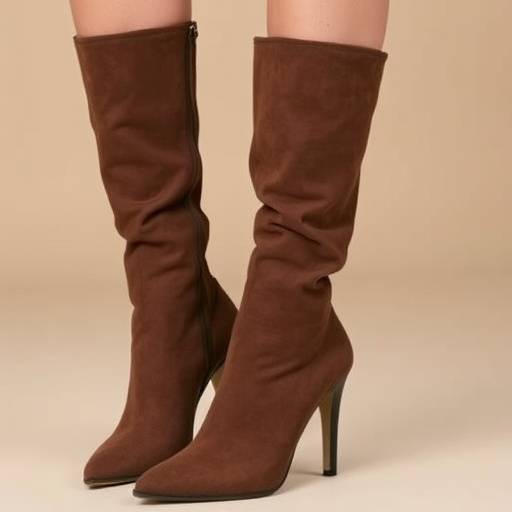 Stivali in pelle scamosciata marrone con tacco alto e gambale aderente